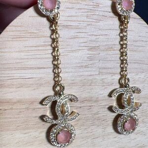 Chanel Gold Tone Coco Mark Rhinestone Drop Earrings
